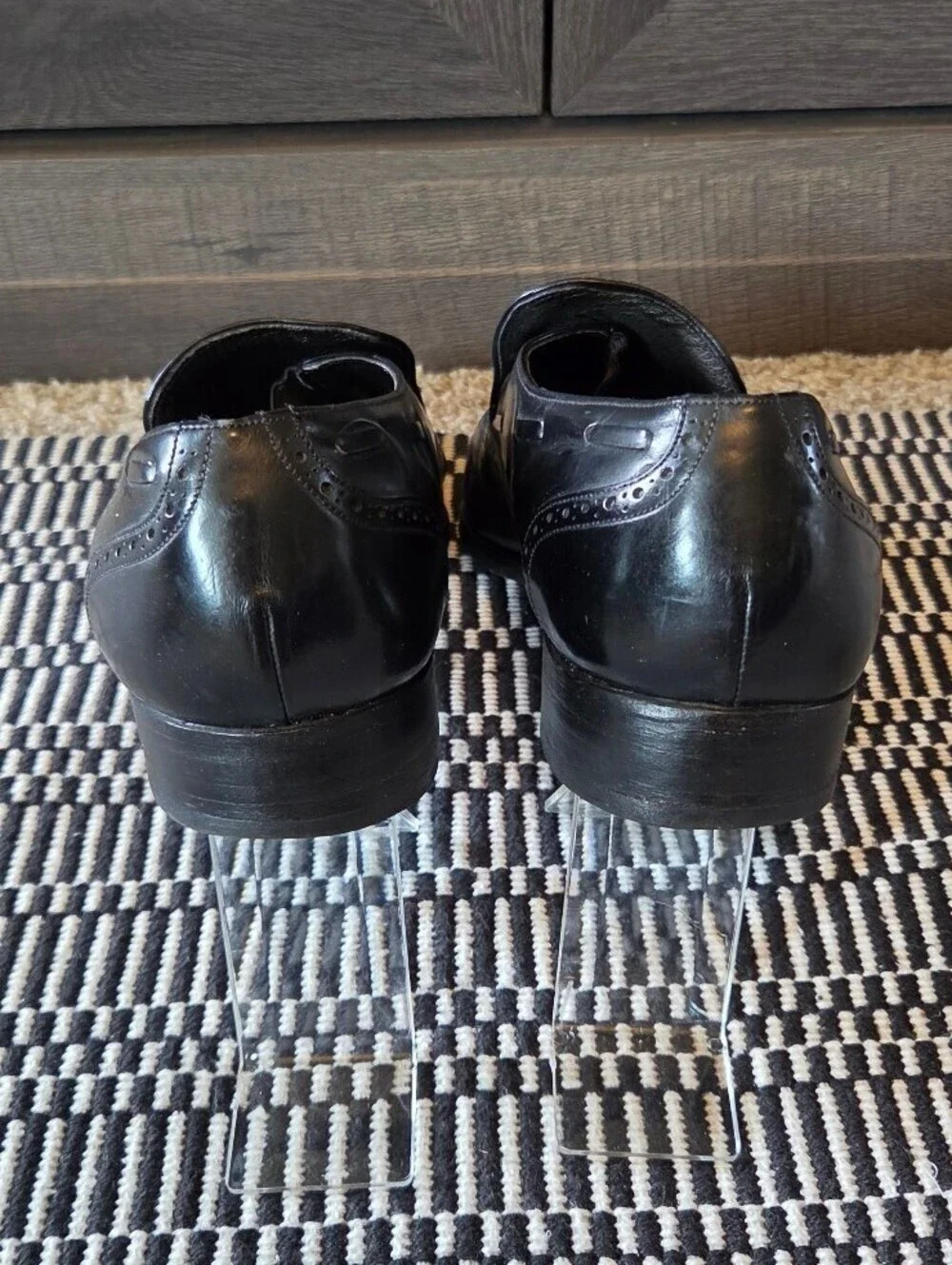 French Shriner Sterling Mens 11 E Black Leather Wingtip Tassel Slip-on Loafers
